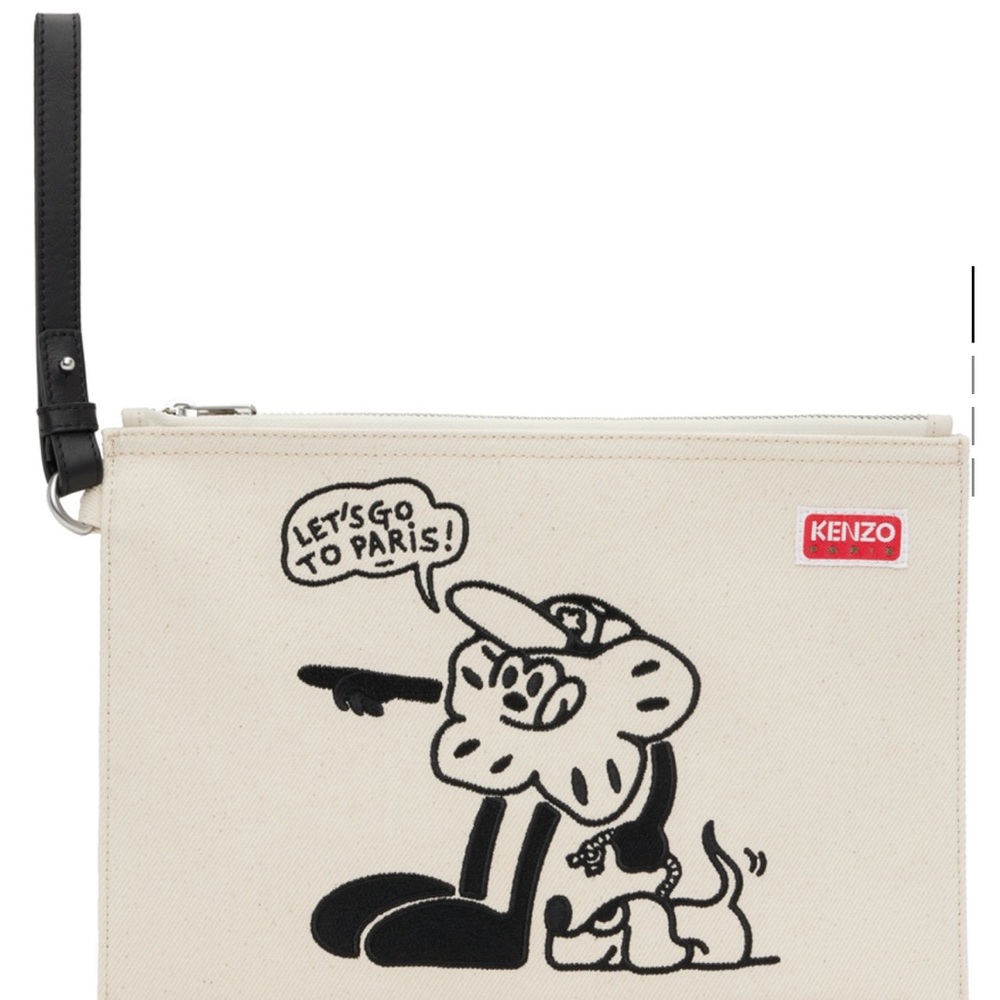 Kenzo Cream and Black Toiletry Bag with Cartoon Graphic